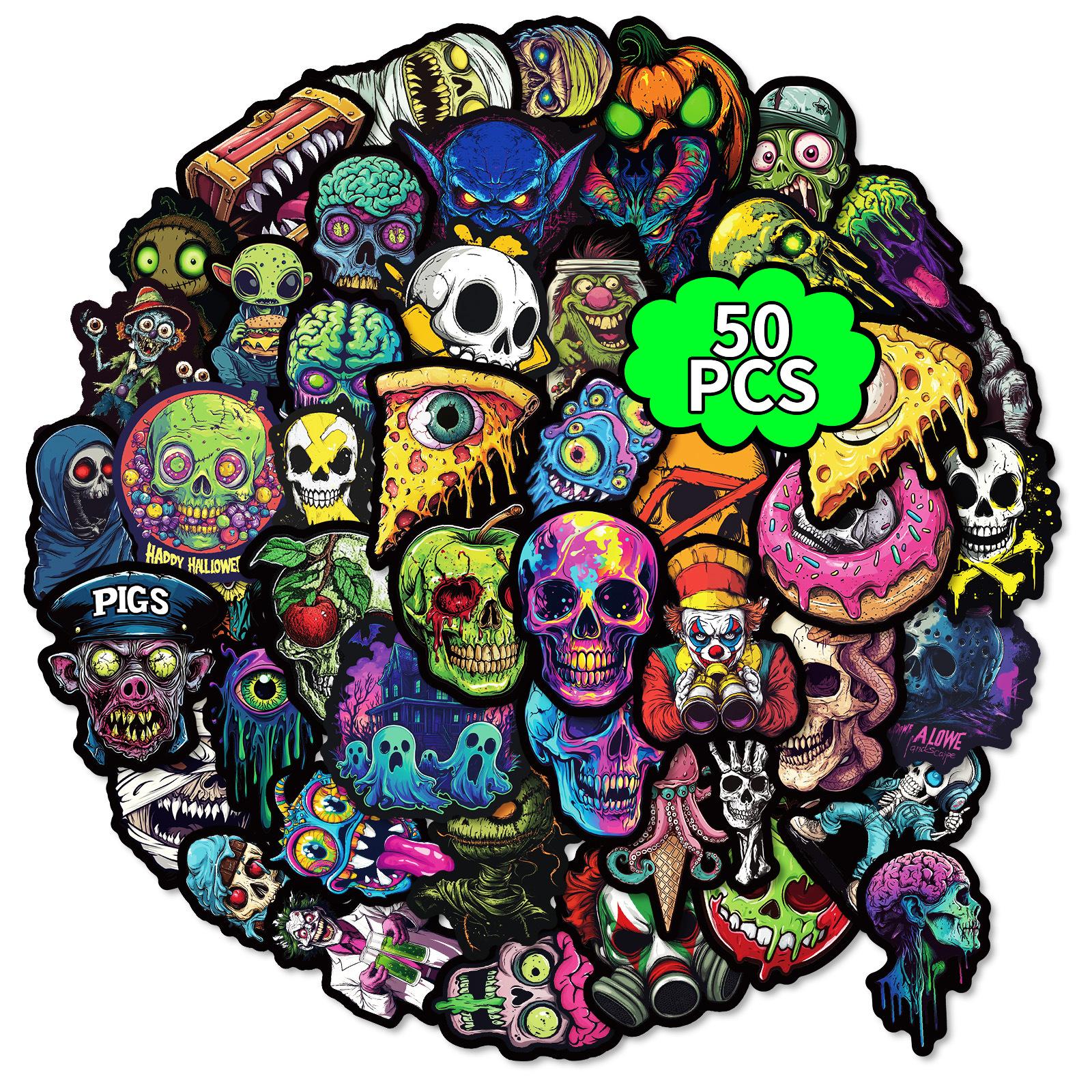 

50 Цветных Стикеров Граффити с Черепом и Призрачным Лицом, Персонализированные Креативные Декоративные Стикеры для Праздника Хэллоуин