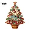 Desktop Christmas Tree Decor Wooden Ornaments, Vintage Colorful Decoration, Rustic Holiday Wood Figurines Reindeer for with Pine Cones Bows