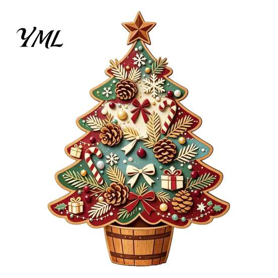 Desktop Christmas Tree Decor Wooden Ornaments, Vintage Colorful Decoration, Rustic Holiday Wood Figurines Reindeer for with Pine Cones Bows
