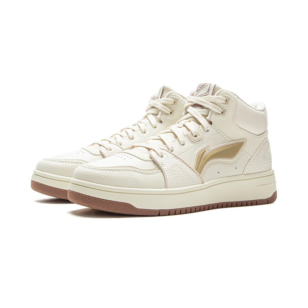 Li Ning Tianji HI Slip Resistant Cushioning Abrasion Resistant Mid Top Skateboard Shoes Women's Mother Of Pearl White AGCV340-2