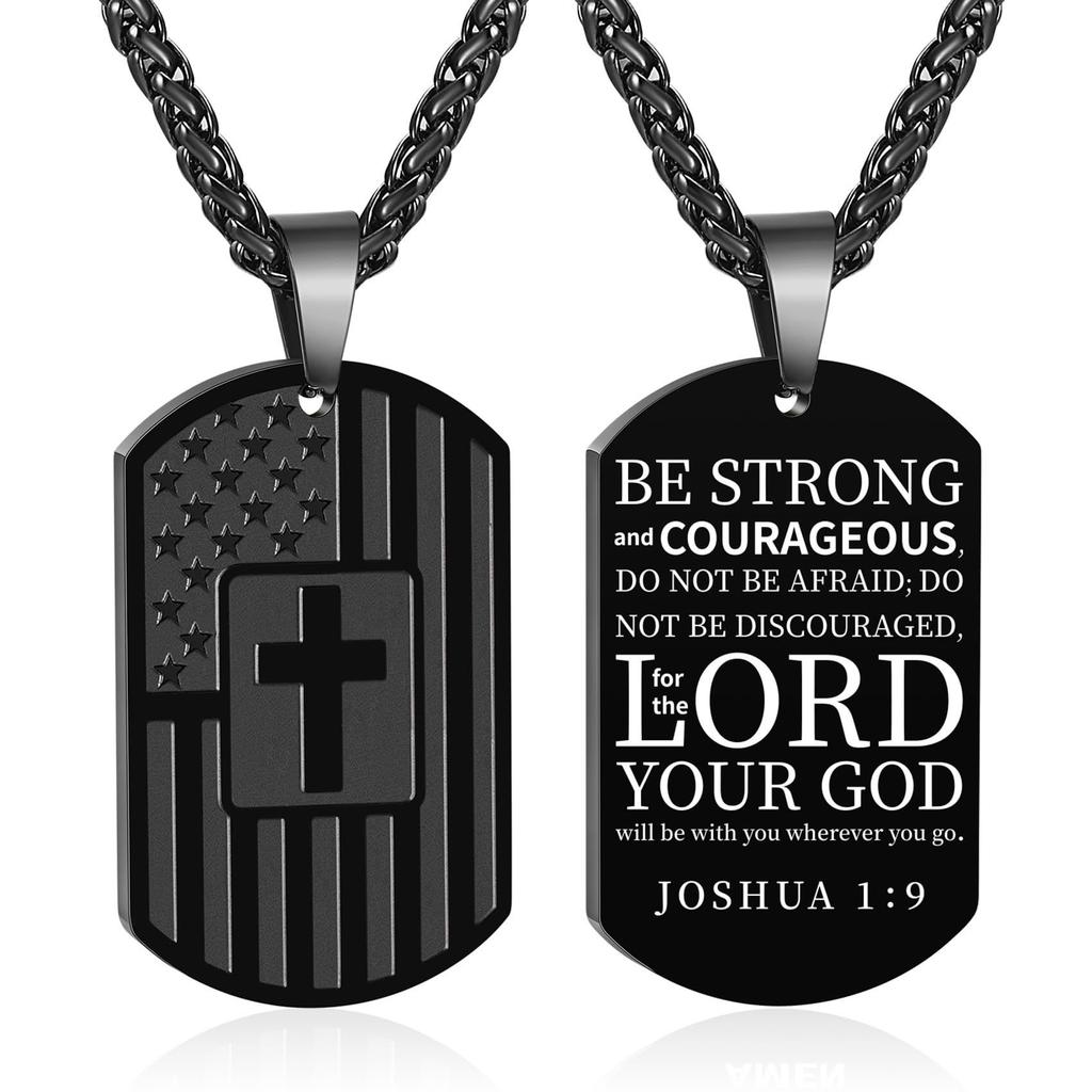 New Titanium Steel Dog Tag Men's Necklace American Flag Cross Scripture Necklace Jewelry