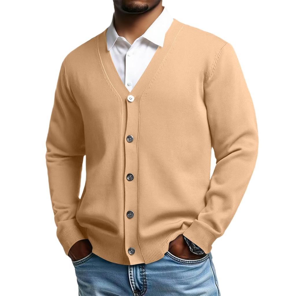 Pulover Tricotat pentru Bărbați Decolteu în V Mânecă Lungă Confort Casual Culoare Top cu Mânecă Lungă