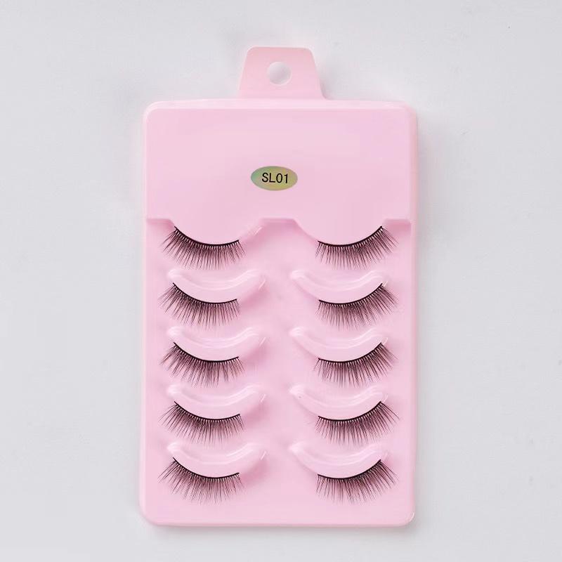 Halbe Wimpern, 5 Paar, natürliche, flauschige falsche Wimpern, Manga-Lash, 3D-Faux-Nerzwimpern, weiche geflügelte Wimpernverlängerung, Make-up-Tool