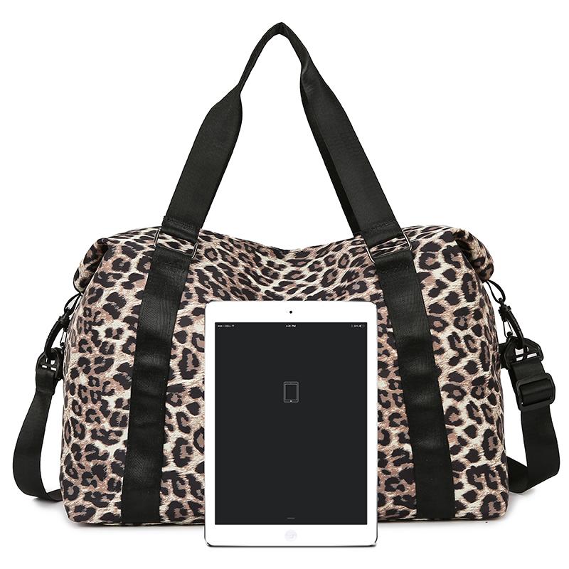 Large Capacity Women's Sports Fitness Bag Leopard Print Design Weekender Overnight Bag Portable Business Travel Bag