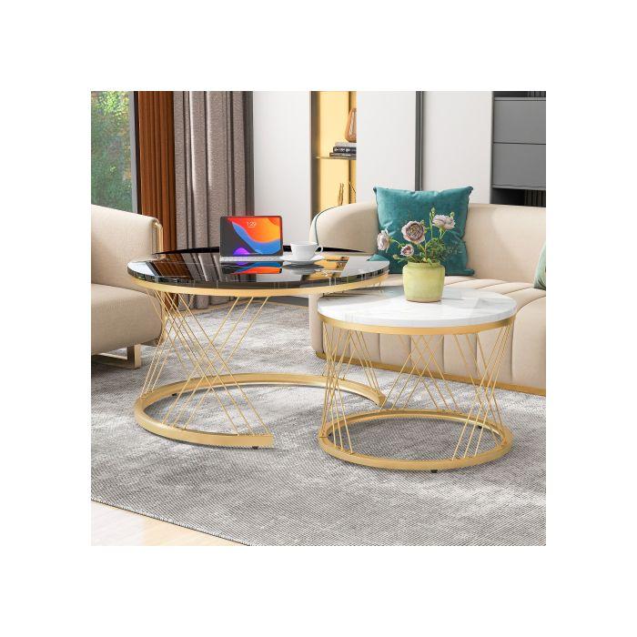 Table basse moderne gigogne, table basse en lot de 2, cadre doré