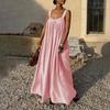 Women Summer Dress Sleeveless Spaghetti Strap Pleated Maxi Dress Beach Vacation Loose Flowy Sundress