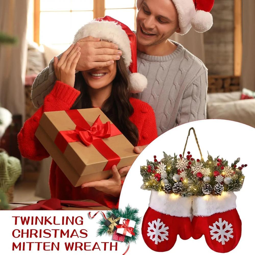 Twinkling Christmas Glove Wreath Artificial Berries Christmas Door Garland Window