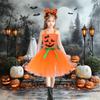 Kids Pumpkin Witch Tutu Dress, Girls Halloween Wizard Princess Role Play Skirt