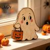 Rustic Ghost Wood Decoration Halloween Haunted House/Cute Wooden Table Ornaments, Farmhouse Tiered Tray Holiday Home Centerpieces Decor, Vintage