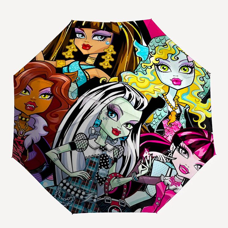 Monster High, Characters- Automatic Opening and Closing, 8-rib Structure Portable Umbrella, Suitable for Men and Women in All Seasons - Perf