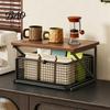 Coffee Station Organizer with Drawer, Tiered Bar Organizer, Wooden Top Shelf, Accessories Wire Mesh Drawers for Tea Bags, Capsules, Office Desk,
