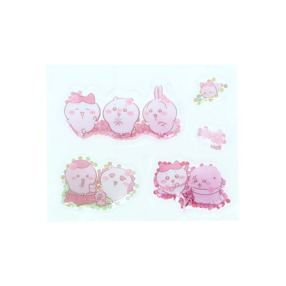 Sun-Star Stationery Chiikawa Sticker, Puffy, Puni-Shaka, Sakura
