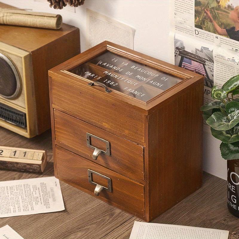 27*26*20cm1pc Vintage Glass Dust-proof Six Grids Jewelry&perfume Storage Cabinet with Two drawers,Multi Layer Collectibles Storage Case.