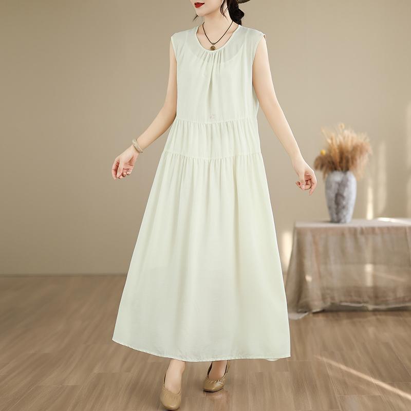 Elegant Women's Summer Dress Plus Size Casual Loose Sleeveless Long Dress Female Vintage Clothes