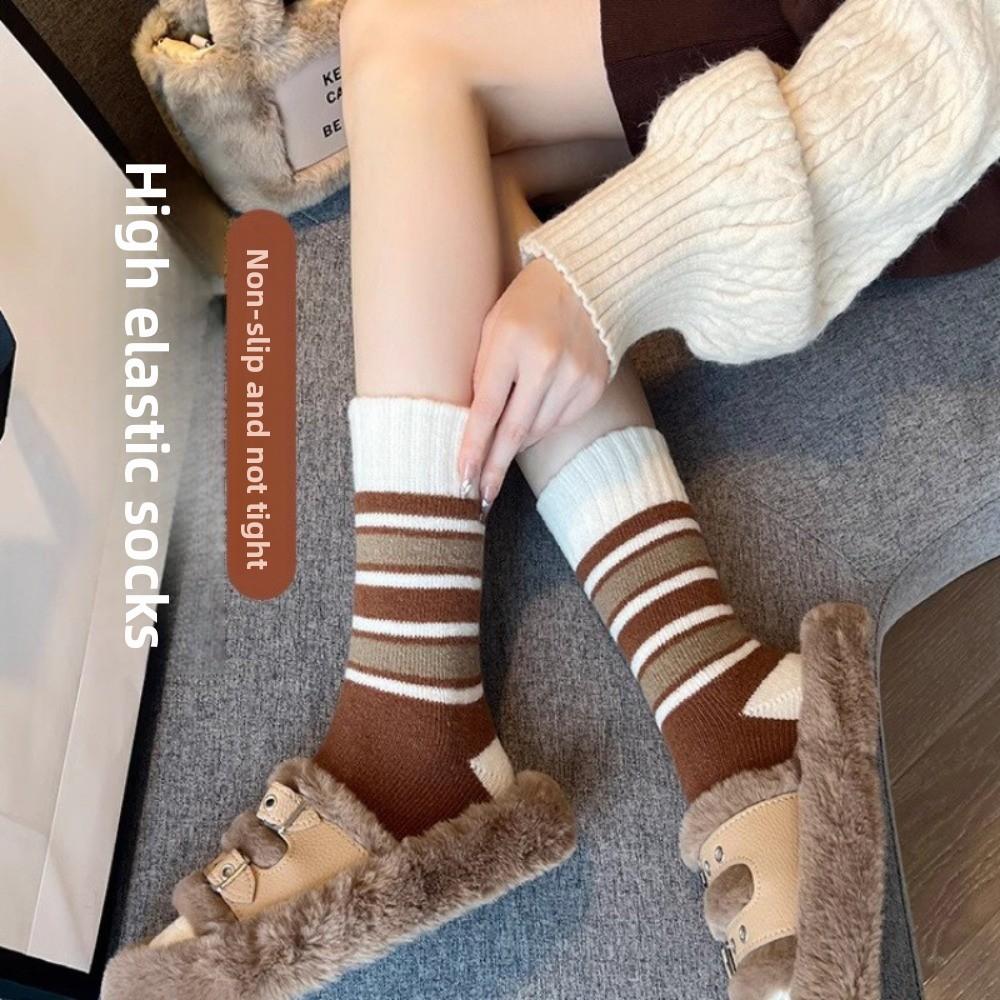 Knitted Cotton Women's Socks Bow Snow Boot Socks New Middle Tube Socks  Autumn and Winter