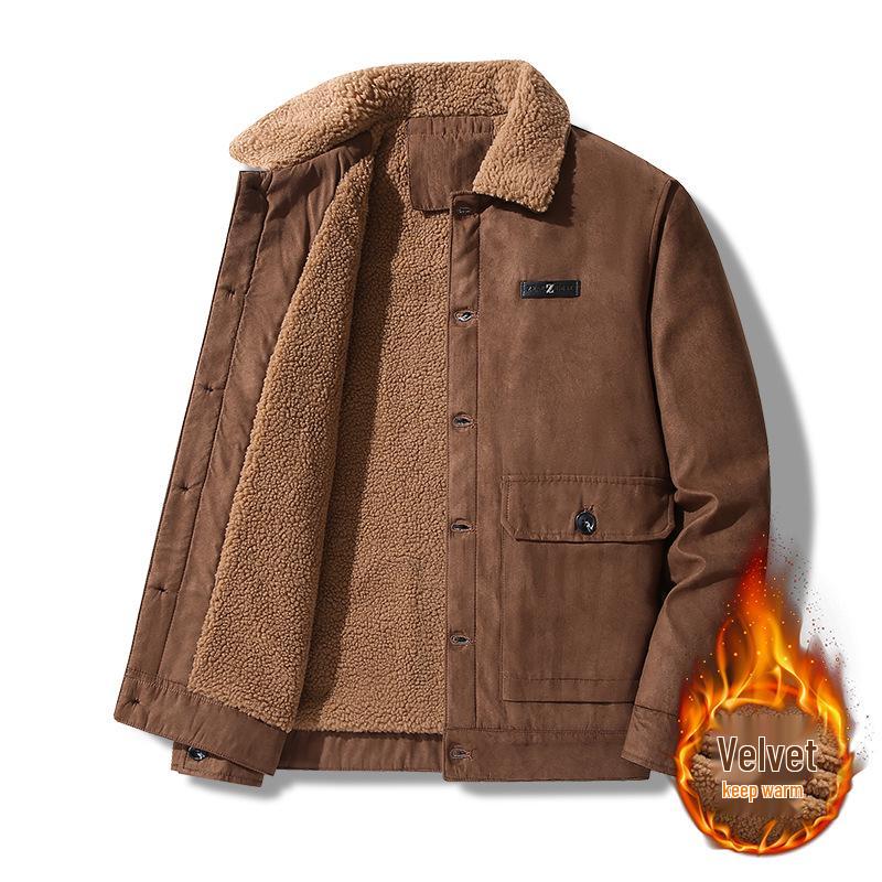 Men's High-Quality Suede Plush Jacket with Lambswool and Velvet: Warm, Thick Cotton Coat for Autumn and Winter