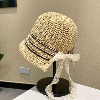 Summer new sun hat women's South Korea Dongdaemun weaving hollowed out after split fork sun protection hat fisherman hat children
