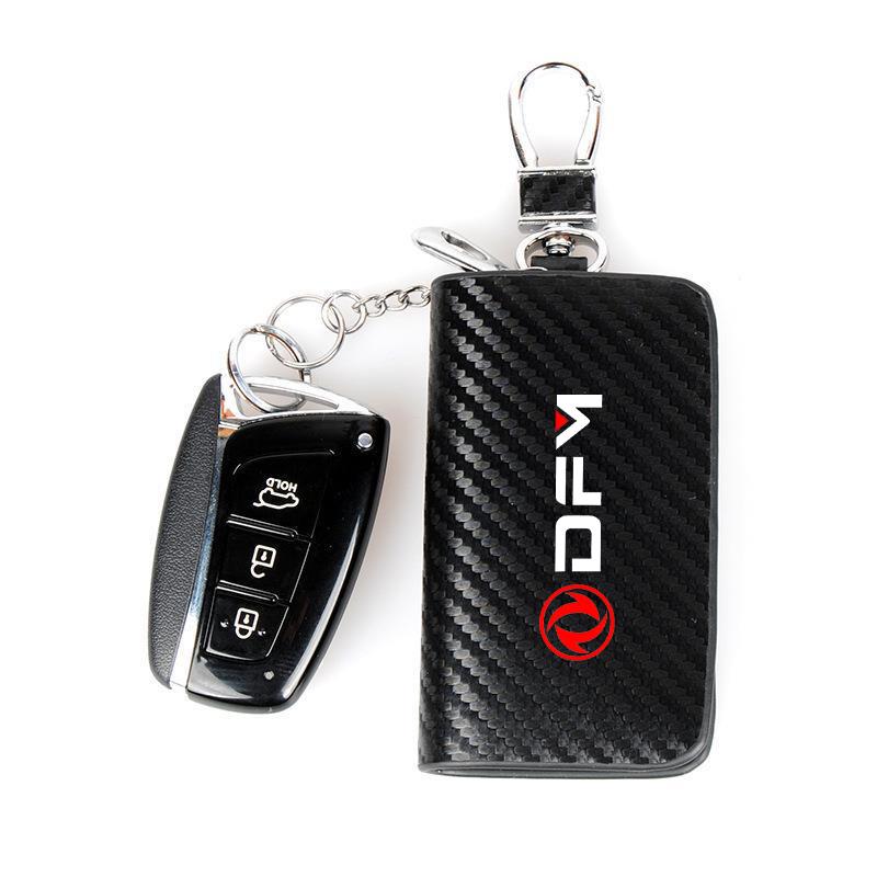 Leather Carbon Fiber Car Key Chain Holder Case Cover Bag For Dongfeng DFM AX7 H30 S30 DFSK SX5 SX6 AX4 P11 Auto Accessories