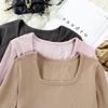 Women's Slim Fit Ribbed Square Neck Long Sleeve Top - Versatile Autumn Fashion