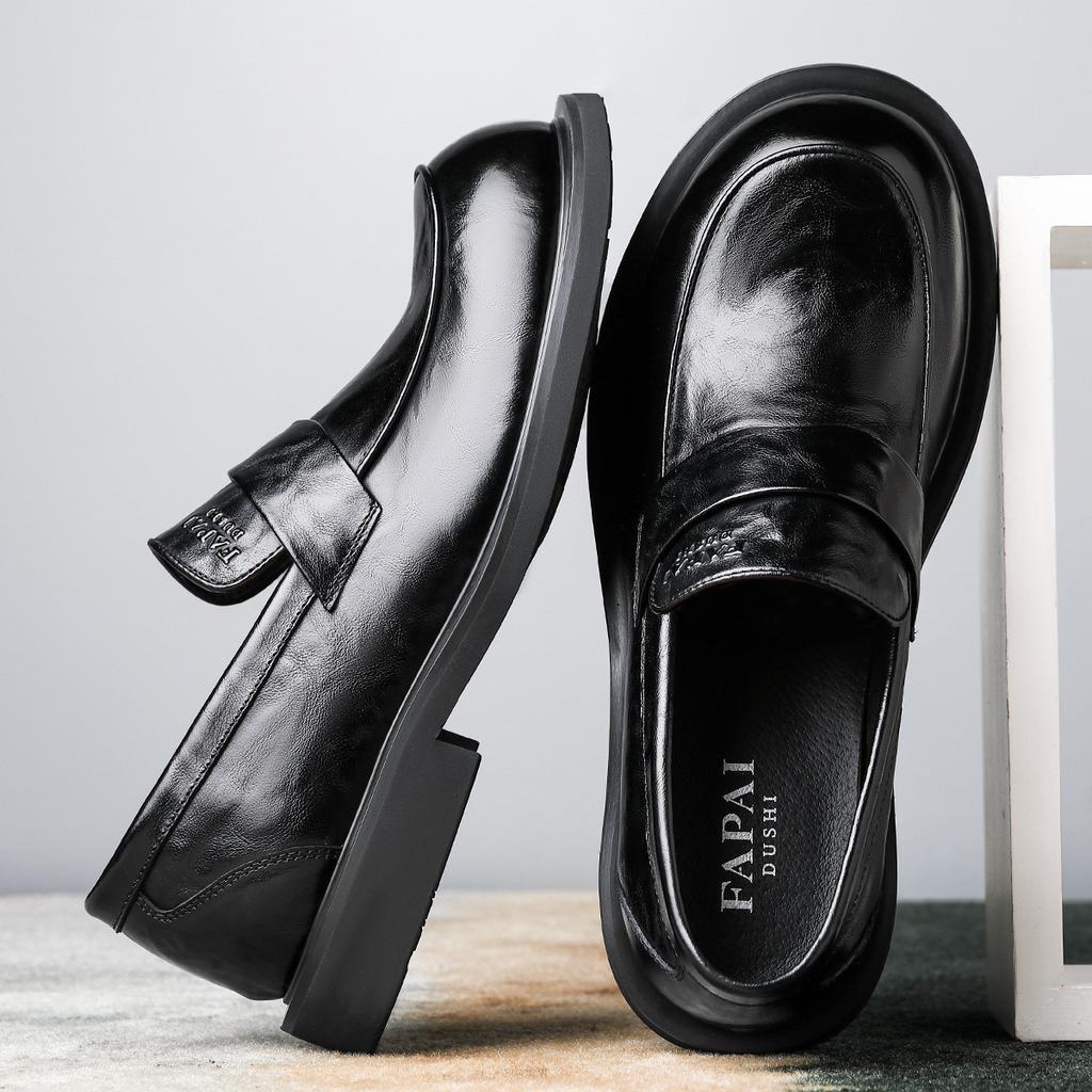 2025 Casual Leather Shoes Men's Leather One-pedal Loafers First Layer Cowhide Business Commuter Leather Men's Shoes Big Head