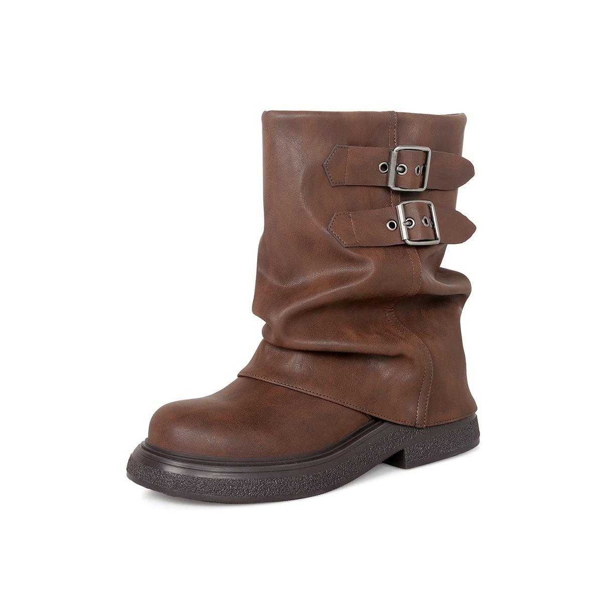 Maillard Brown Pile Short Boots Women s Summer Platform Martin Boots Women s Boots Round Trousers Boots 35