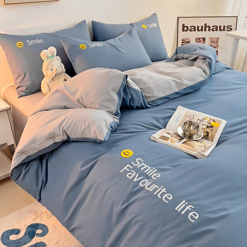 Korean Style Bedding Set Washed Cotton Duvet Cover Set Twin Double Queen Size Quilt Cover Fitted/Flat Sheet Pillowcase Bed Linen