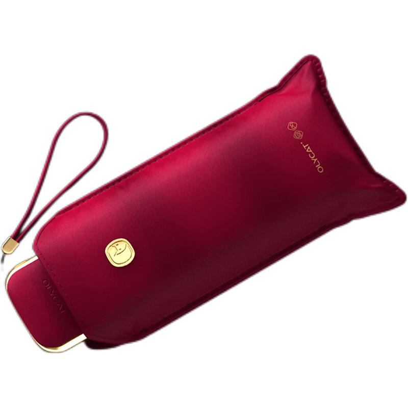 Guarda-chuva Feminino OLYCAT: Uso Duplo, Proteção UV, Portátil, Design Compacto Dobrável em Cinco Partes para Sol e Chuva com Revestimento Preto.