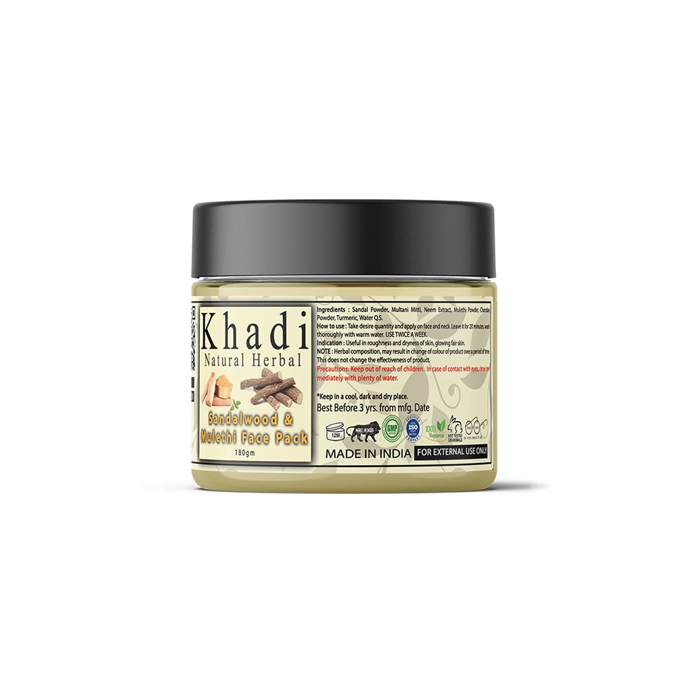 Khadi Natural Herbal Sandalwood Face Pack 180 g For Brightening Glow Oil Control All Skin Types SLS Paraben Free