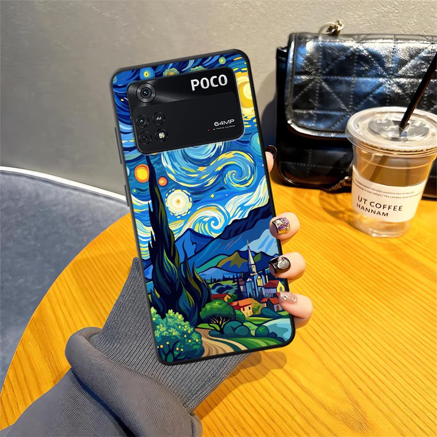 

Black Soft Phone Cover Case for Xiaomi Poco F1 M5 C75 C71 C40 C50 M3 M4 M7 Pro C61 X3 X4 X5 X7 Pro F3 Oil Painting Art Poco F7 Pro