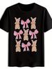 Men'S Casual Round Neck T-Shirt with Rabbit Bow Tie Print, Black Versatile Print