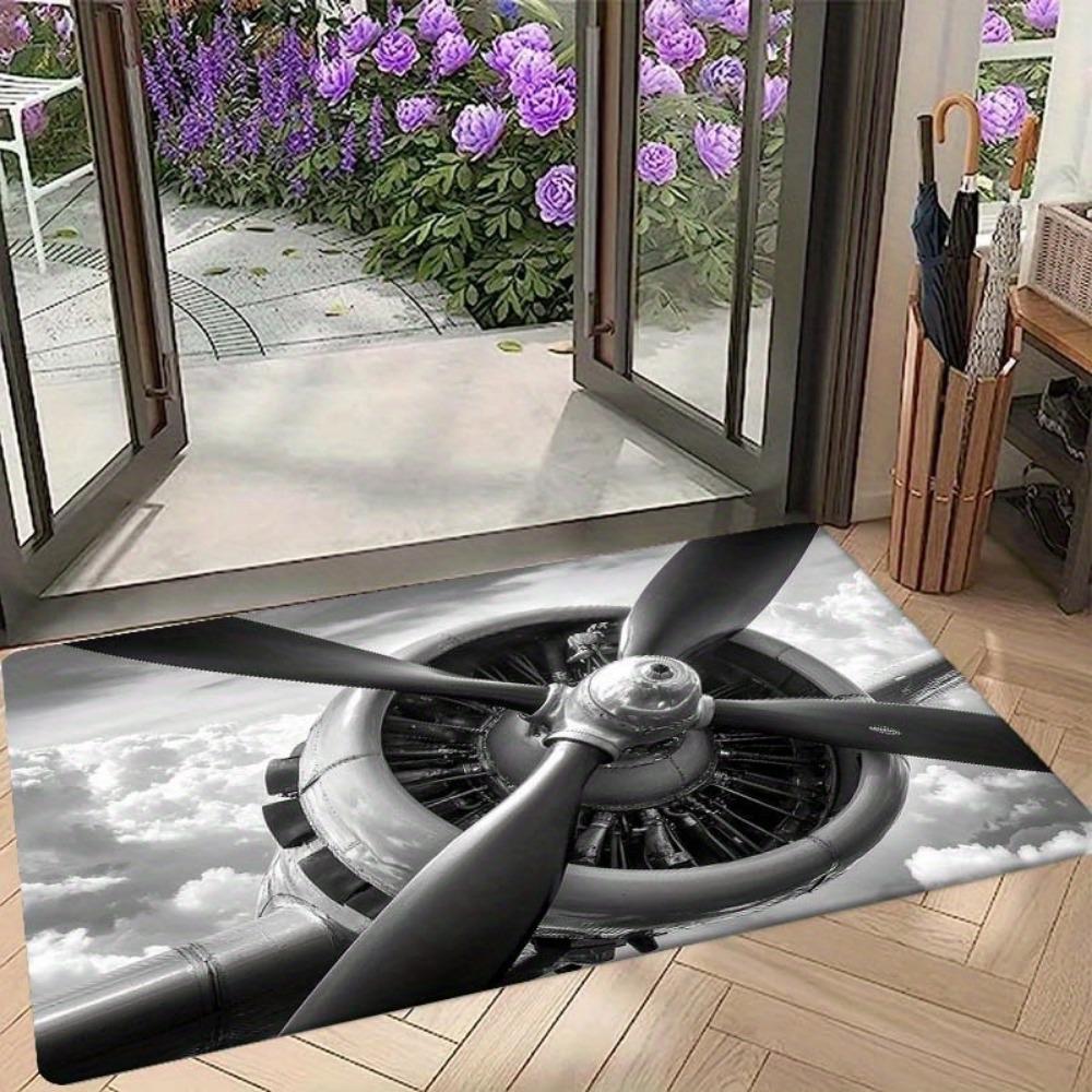 Aviation Inspired Jet Engine Propeller Floor Mat, Non-Slip Rectangular Large Area Rug, Decorative Carpet for Living Room Bath