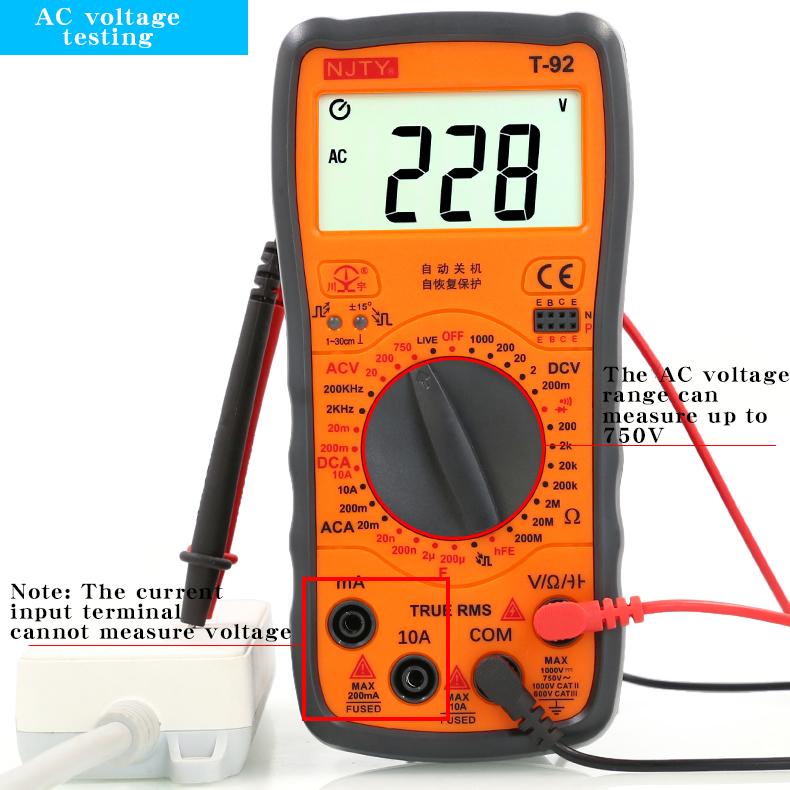 NJTY T92 household digital multimeter, manual range, portable digital universal meter
