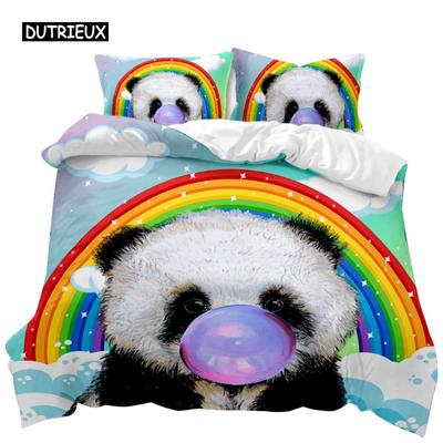 Copripiumino Panda Set di biancheria da letto con simpatici animali per bambini, ragazzi e ragazze, con stampa di panda gigante in poliestere, con orso e fauna selvatica