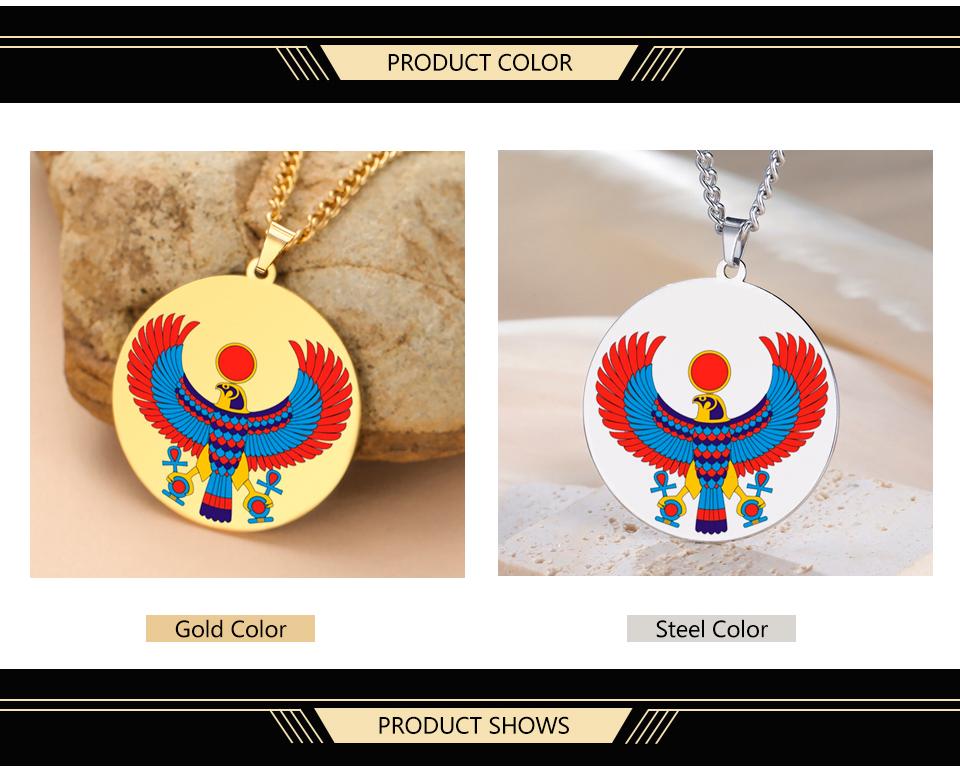 Dawapara Pharaonic Horus Necklace Winged Sun Disk Horus Falcon Necklace Ancient Egyptian Guardian Amulet Stainless Steel Jewelry