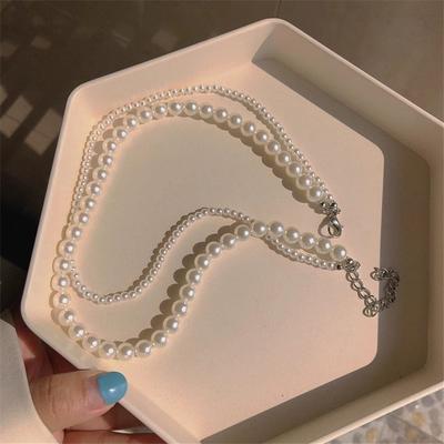 New Elegant Pearl Beaded Choker Necklace Ladies Exquisite Double Layer Clavicle Chain Necklace Jewelry For Ladies Gift
