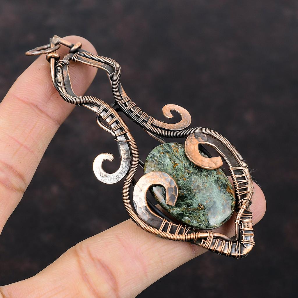 Spessartine Garnet In Limestone Pendant Copper Wire Wrapped Gemstone Jewelry Handmade Pendant Copper Pendant Gift For Him Wire Wrap Pendant