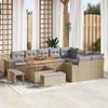 12-piece Garden Sofa Set with Beige Cushions Poly Rattan Acacia, Garden Dining Set 3363987