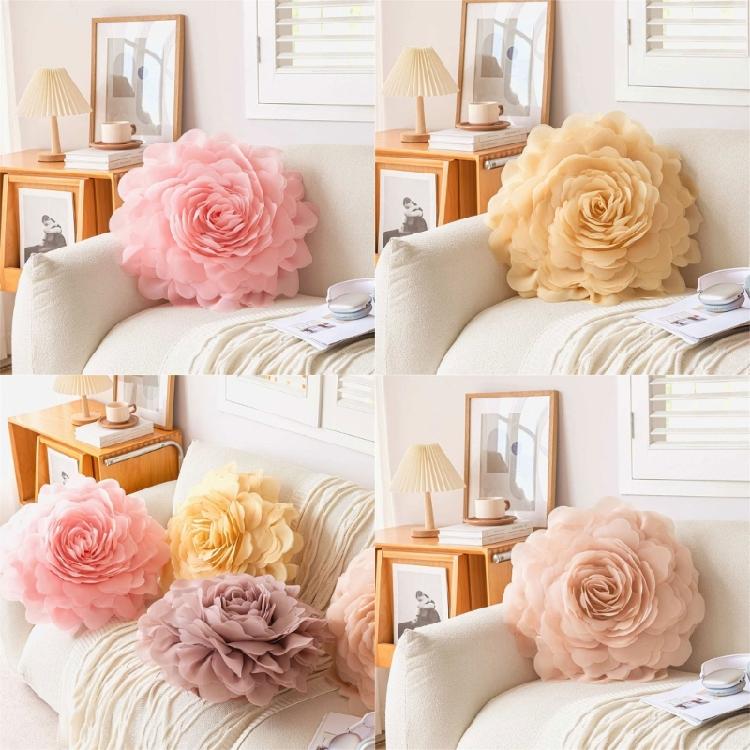 3D Rose Flower Round Throw Pillows Case Handmade Cushions Cover for Sofa Bed Living Room