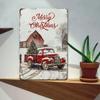 Vintage Merry Christmas Red Truck Metal Tin Sign 12x8 Inch, 2D Flat Rustic Snowy Wall Plaque for Home Yard
