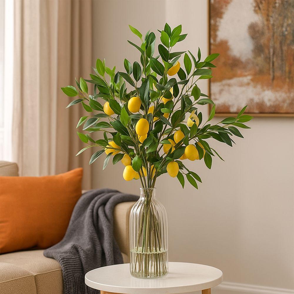 Plastic Fruit Artificial Lemon Branch Green Leaves Simulation Fruit Tree Office Decor