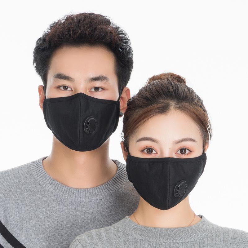Unisex Black Cartoon Cotton Winter Mask with PM2.5 Anti-Smog and Dust Filter