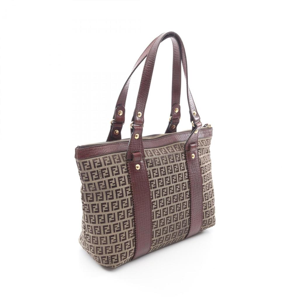 Used FENDI Zucchino Tote Bag Canvas Leather Beige Brown Used Women