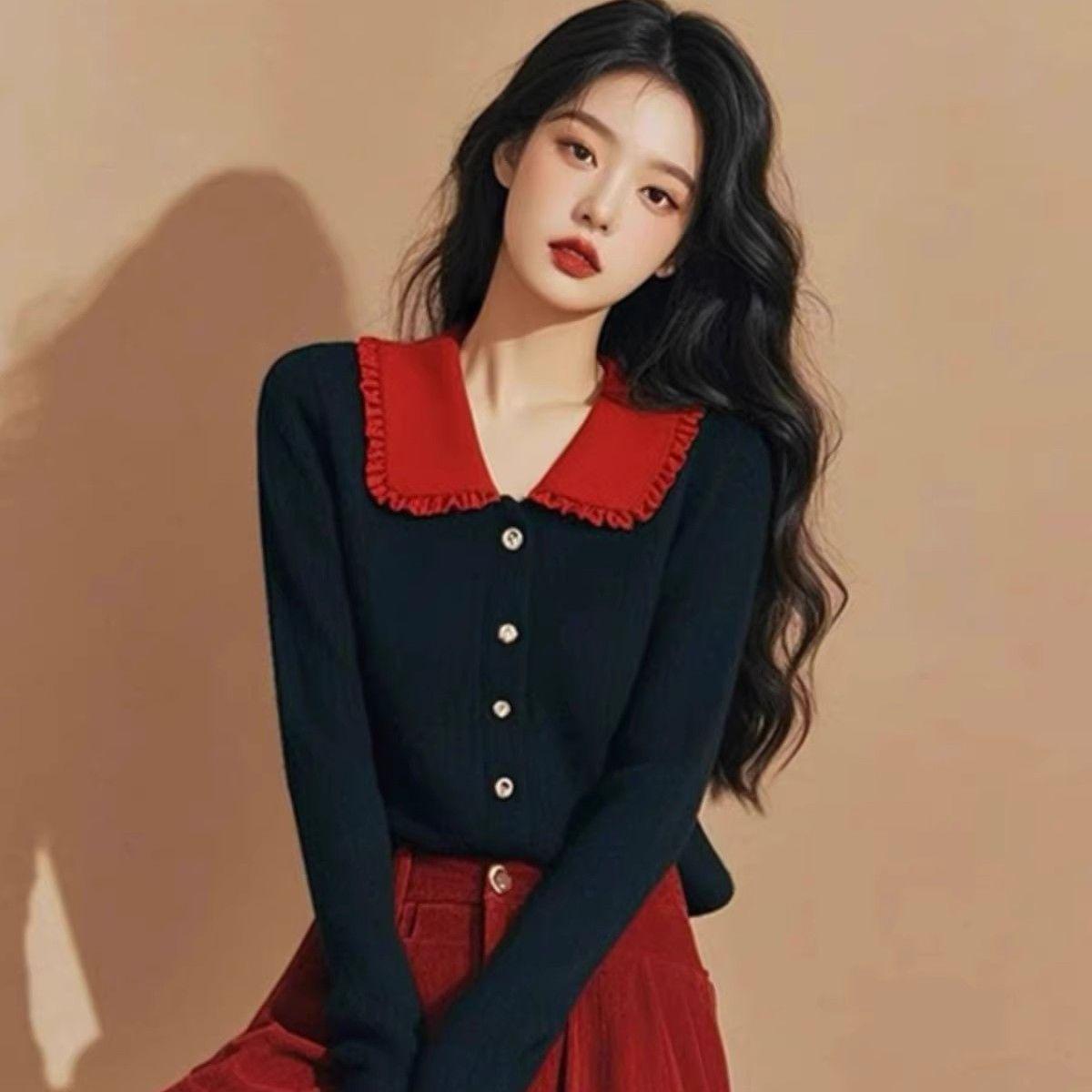 

Женский весенний вязаный кардиган большого размера и вельветовые брюки с высокой талией, комплект из двух предметов 4XL [For 165-180 lbs]