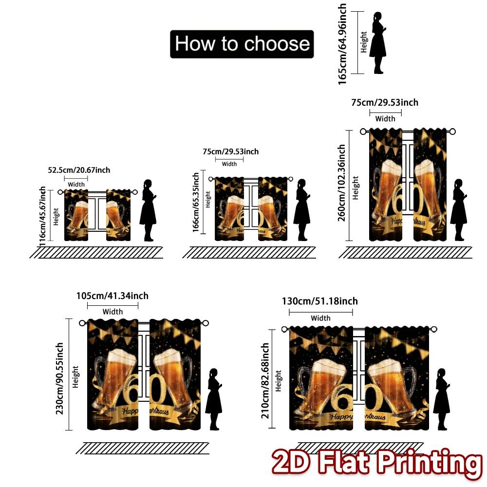 2pcs, 2D FLAT PRINTING Curtains (Without Rod) Golden Anniversary(1) Popular Curtains Digital Printed Prints Light Filtering