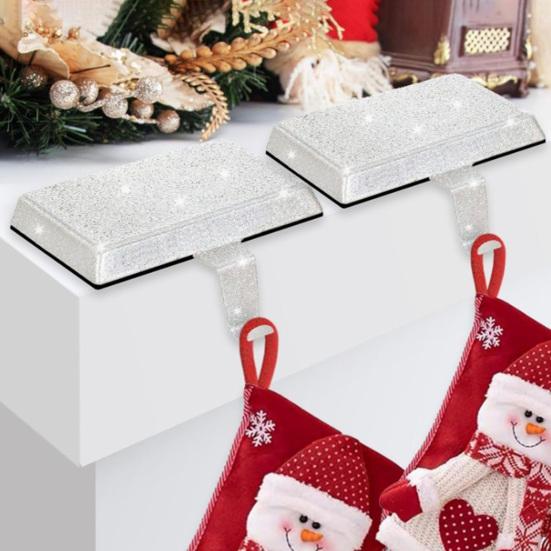 Glitter Christmas Stocking Holder Xmas Stocking Hanging Hook Heavy Duty Metal Stocking Hanger for Mantle Shelf Fireplace Stair Holiday Party Decor