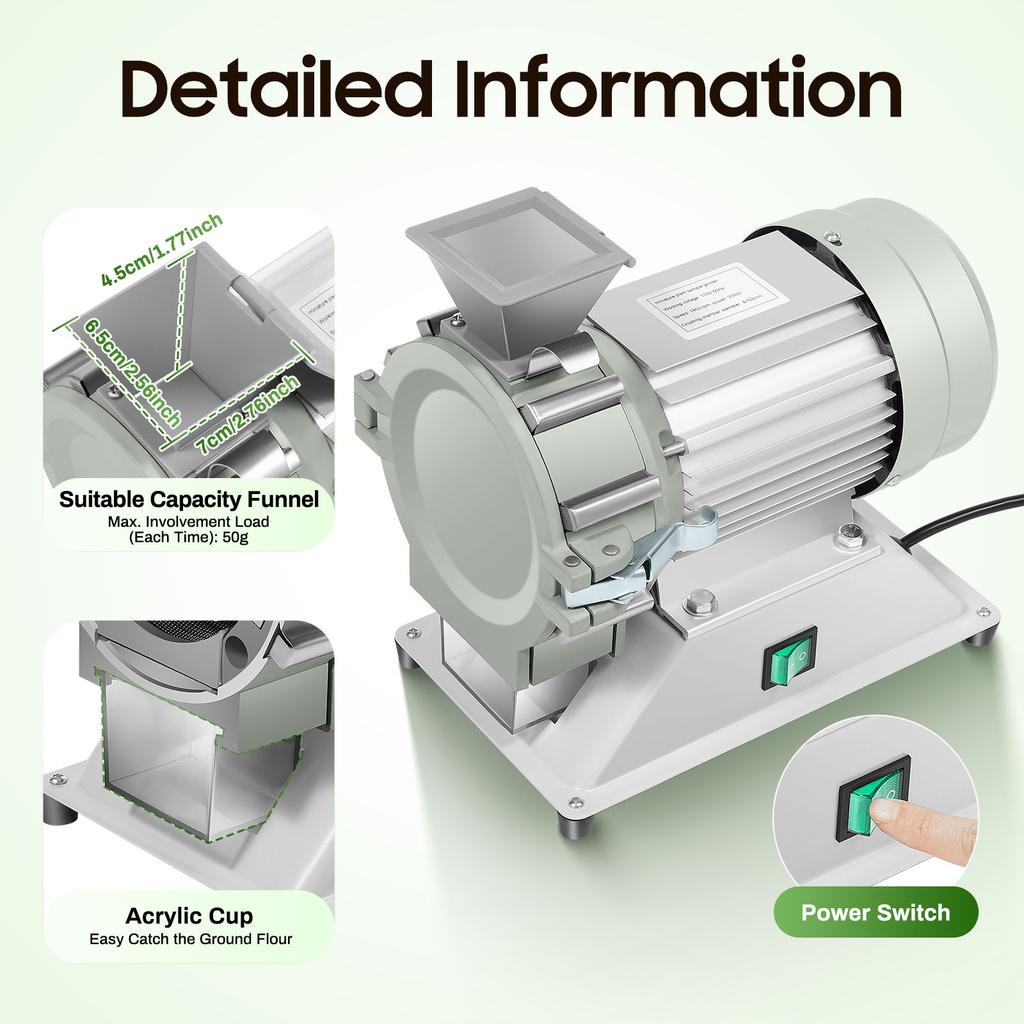 Grey Micro Plant Grinding Machine 30-120 Mesh, 200W 1400r/m Electric Grinding Tool for Restaurants, Supermarkets & Laboratories