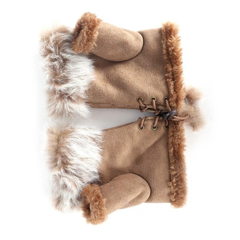 Women Teen Classic Winter Warm Rabbit Faux Fur Hands Wrist Fingerless Gloves Mittens Fingerless Hand Warmer Mitten Gloves