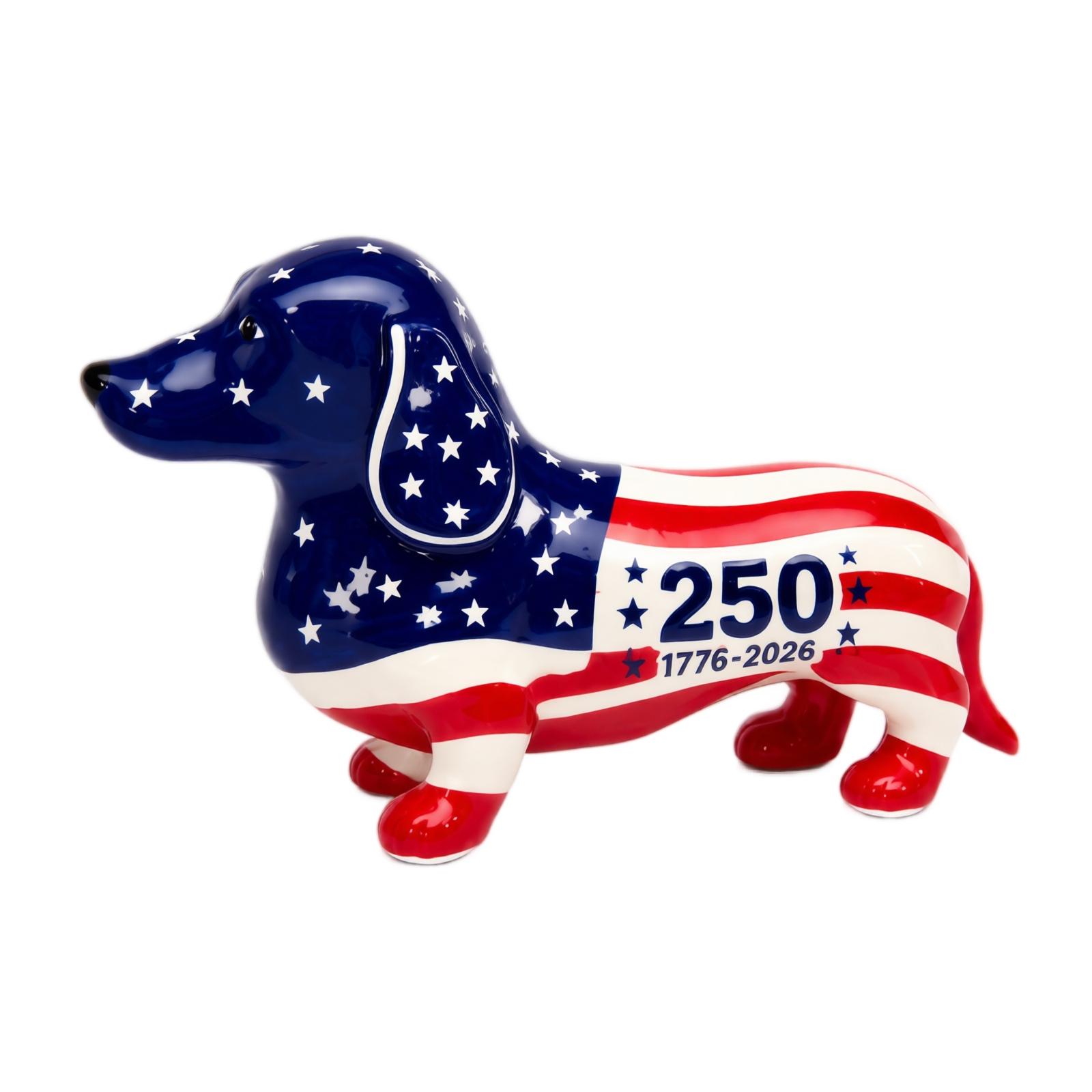 Patriotic Dachshund Figurine 250th Anniversary Commemorative Statue 1776-2026 American Independence Day Decoration One Size