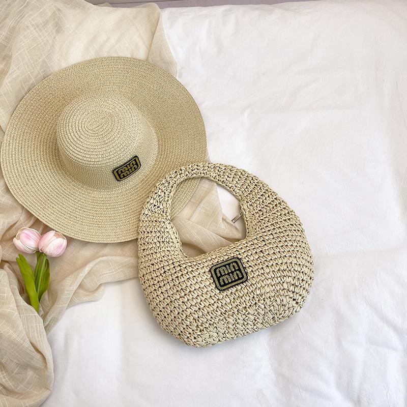 

Женская пляжная сумка + шляпа, плетеная сумка через плечо белый