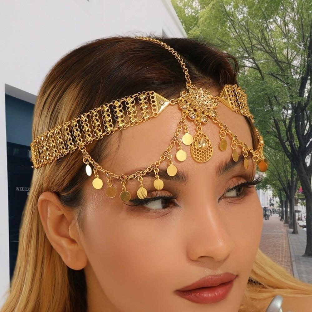 Gold Color Headdress Rhinestone Flower Tassel Hair Jewelry New Head Chain  Women Jewelry
